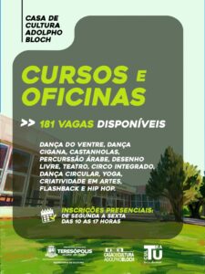 Inscrições e oficinas gratuitas na Casa de Cultura de Teresópolis
