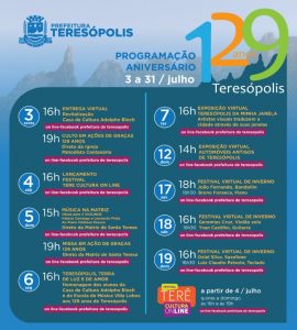Teresópolis completa 129 anos e terá programação online para marcar o aniversário.
