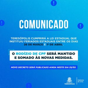 Comunicado Feriados Estaduais RJ - Teresópolis