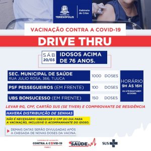Teresópolis vacina idosos de 76 anos ou mais dia 20-03-2021