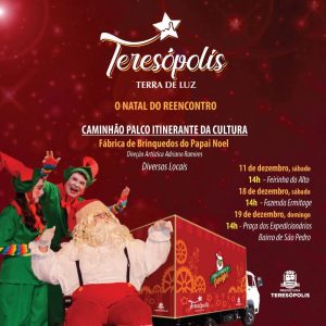 Programação de Natal em Teresópolis tem vídeo mapping neste fim de semana na Praça Santa Teresa e Fábrica de Papai Noel na Feirinha