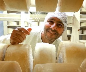 Marcos Palmeira na linha de produção de queijos