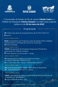 Cláudio Castro e Vinicius Claussen têm agenda de inaugurações em Teresópolis dia 30