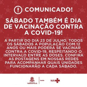 Teresópolis terá vacinação contra COVID-19 aos sábados